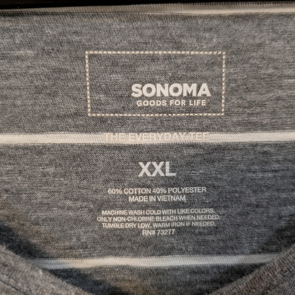 SONOMA Relaxed V-Neck Short Sleeve Top - Gray with White Stripes - Picture 2 of 7